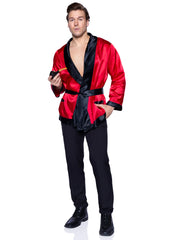 Hugh Bachelor Red Smoking Jacket & Pipe Adult Costume