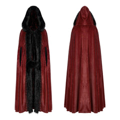 Gothic Faux Fur Trim Long Hooded Coat