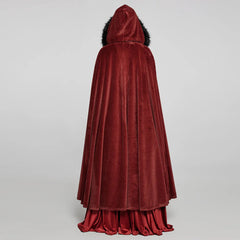 Gothic Faux Fur Trim Long Hooded Coat