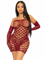 Net Tube Dress w/ Lace Accent & Matching Gloves