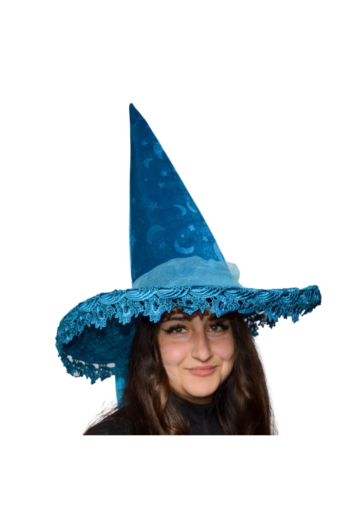 Blacklight Reactive Moon and Star Witch Hat