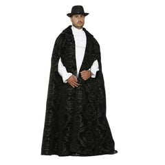 Long Black Men's Brocade Cape with Arm Holes