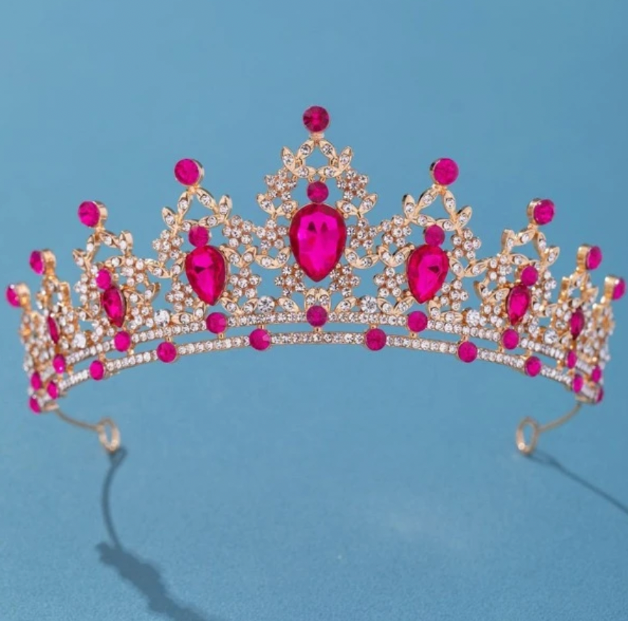 Gold Tiara with Hot Pink Rhinestones