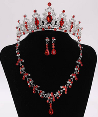 Blood Red Tiara Set with Necklace and Earrings