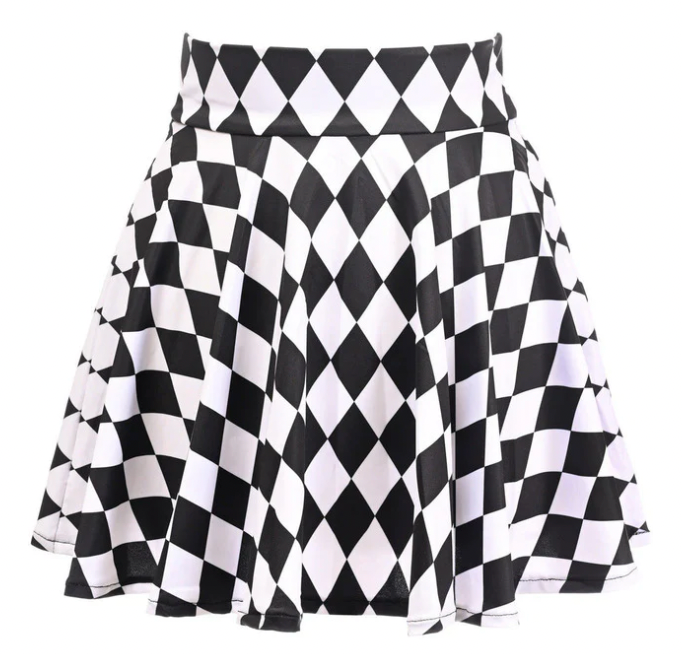Black & White Diamond Print Stretch Lycra Skirt