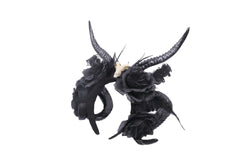 Ornate Large Double Horn Rose Headband with Mini Ram Skull