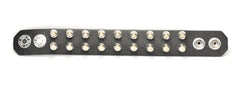 Double Tree Spike Row Black Leather Snap Bracelet
