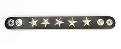 Star Studded Black Leather Snap Bracelet