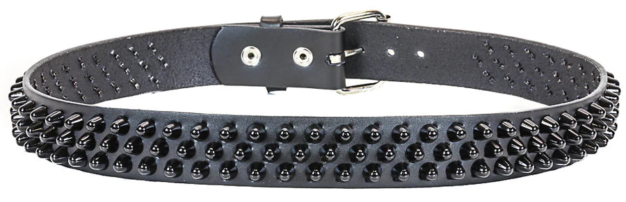 Black Leather Belt with 3 Row Black Cone Head Studs