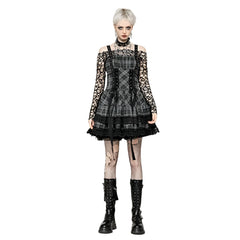 Plaid Ruffle Lace Strap Dress