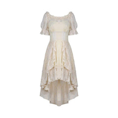 Steampunk Ivory High-Low Dress with Lace Overlay