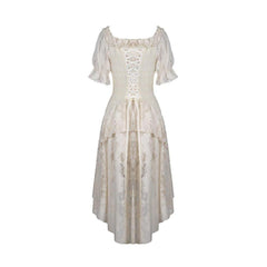 Steampunk Ivory High-Low Dress with Lace Overlay