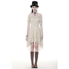 Steampunk Ivory High-Low Dress with Lace Overlay