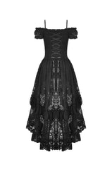 Elegant Black Off-Shoulder Dovetail Dress with Lace