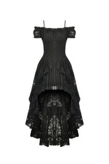 Elegant Black Off-Shoulder Dovetail Dress with Lace