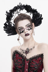 Black Feathered Beaded Crown Halo Headpiece