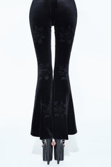 Gothic Sheer Floral Lace Black Velvet Flare Pants