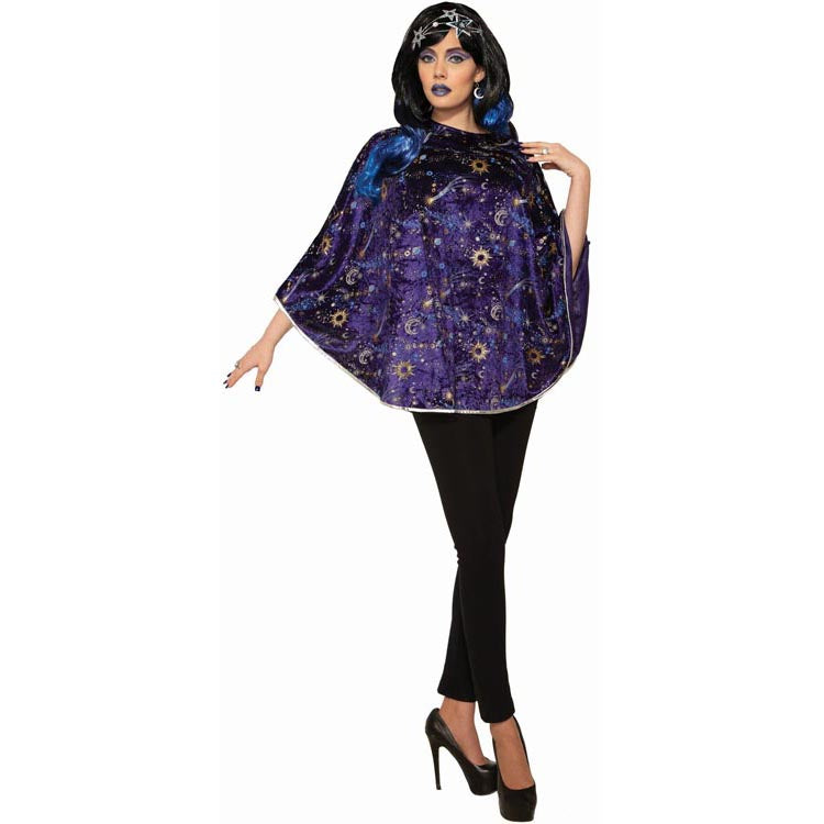 Celestial Blue Velvet Poncho Womens Adult Costume Accessory