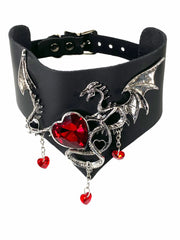 Leather Posture Collar with Metal Dragon and Stones