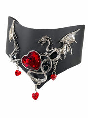 Leather Posture Collar with Metal Dragon and Stones