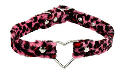 Fuzzy Leopard Print Heart Ring Choker
