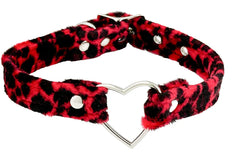 Fuzzy Leopard Print Heart Ring Choker