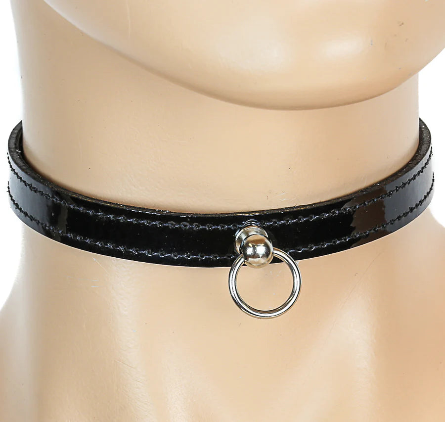 Super Small Bondage Ring Patent Leather Choker
