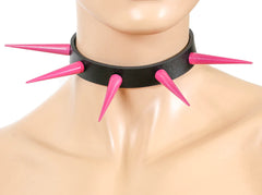 Long Silver Cone Spiked Choker