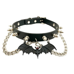 Bat Pendant Spiked Chain Choker