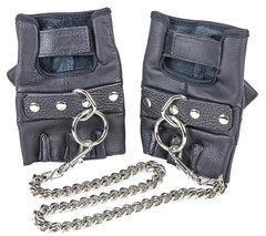 Chain Leash Fingerless Leather Gloves