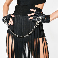 Chain Leash Fingerless Leather Gloves