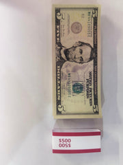 Realistic $5 Prop Money Stack - 100 Bills Per Stack