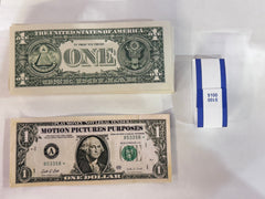 Realistic $1` Prop Money Stack - 100 Bills Per Stack