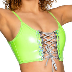 PVC/Holographic Lime Lace-Up Top