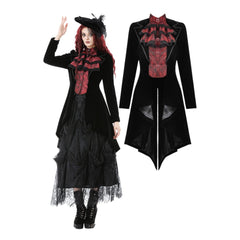 Black and Red Jacquard Faux Two-Piece Tailcoat