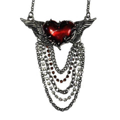 Red Heart with Wings Necklace