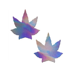 Indica Pot Leaf: Lavender Holographic Weed Nipple Pasties