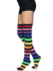 Acrylic Rainbow Striped Thigh High Socks
