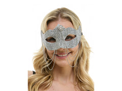Rhinestone Venetian Mask w/ Long Chains