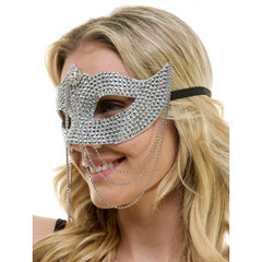 Rhinestone Venetian Mask w/ Long Chains