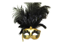 Venetian Mask w/ Feathers & Holding Stick