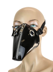 Black Patent Leather Dog Face Zipper Mask