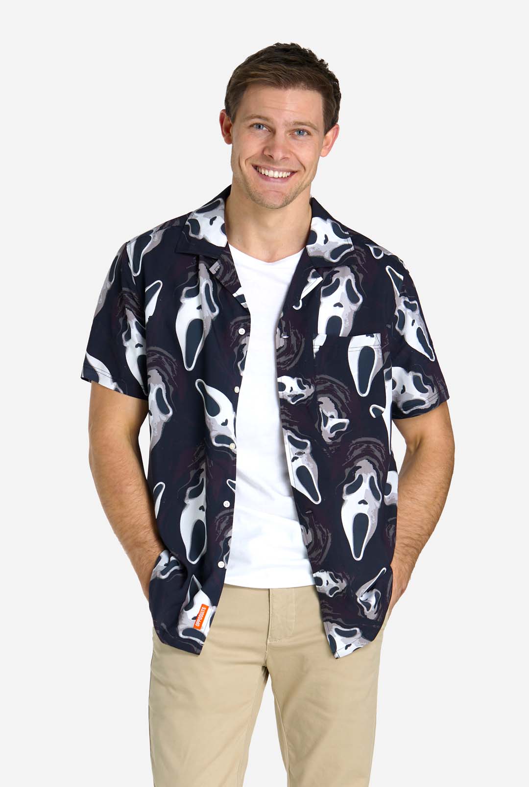 Ghostface Print Short Sleeve Button Up Shirt