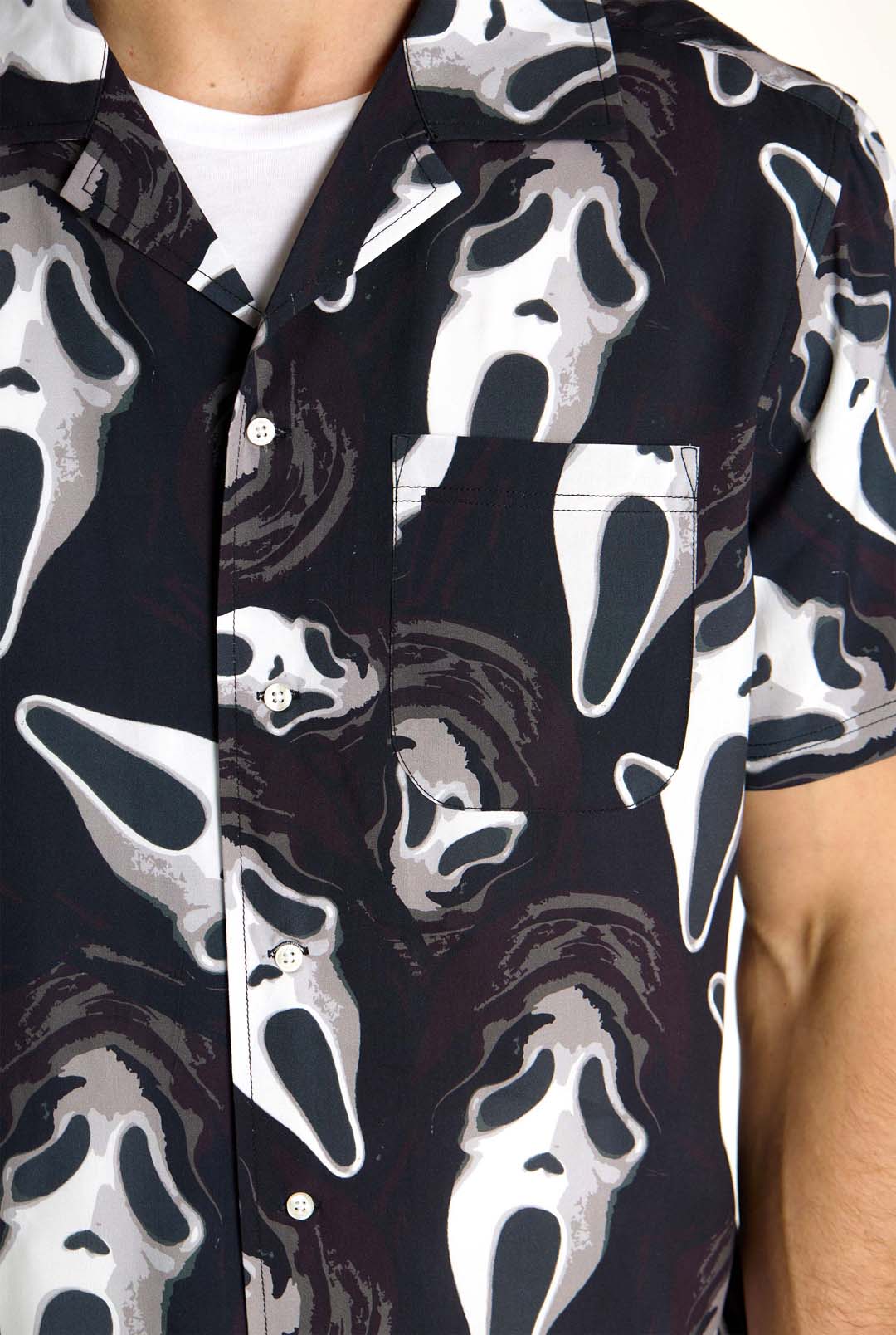 Ghostface Print Short Sleeve Button Up Shirt