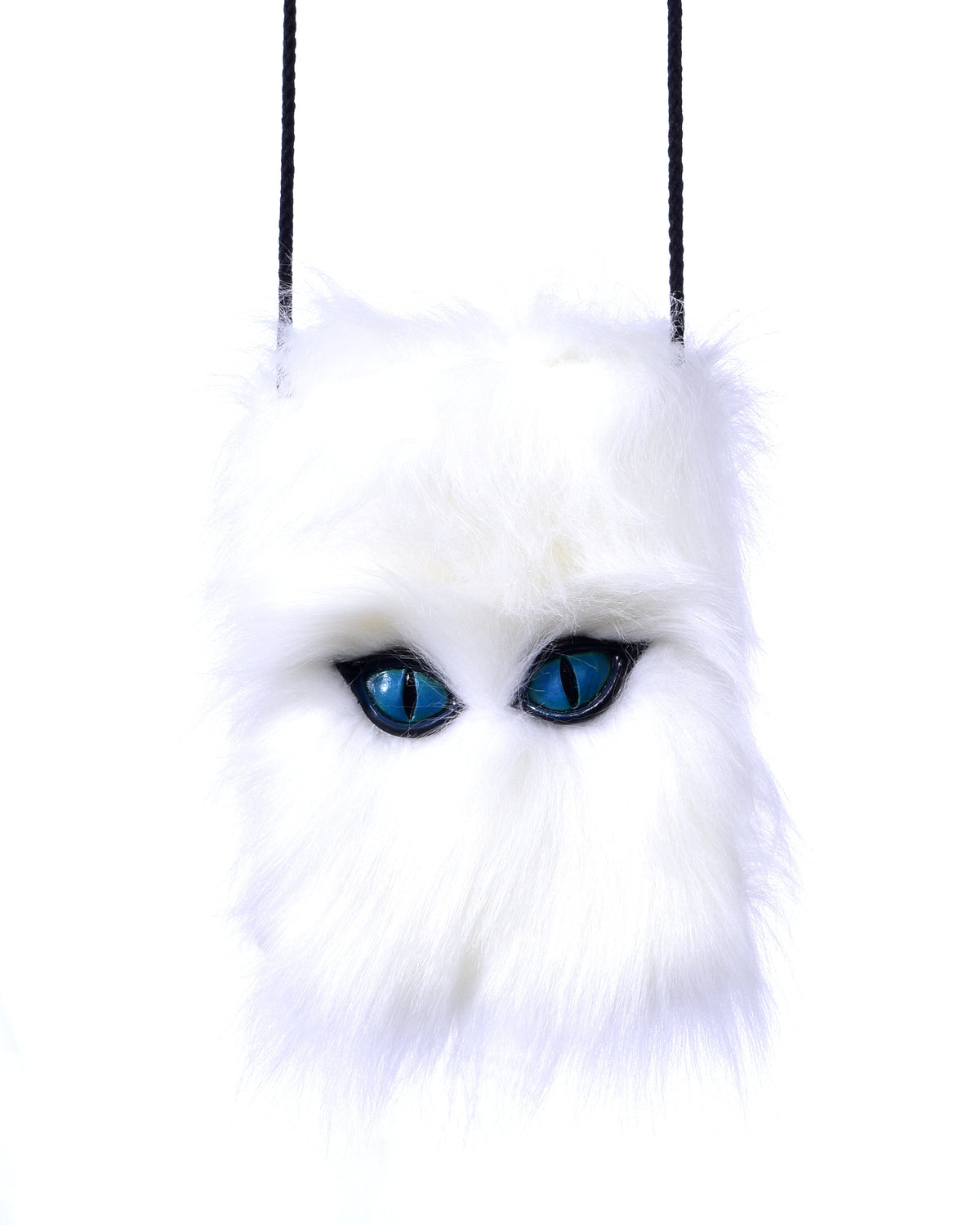 Pet Me Purse: Blue Latex Cat Eyes White Furry Purse