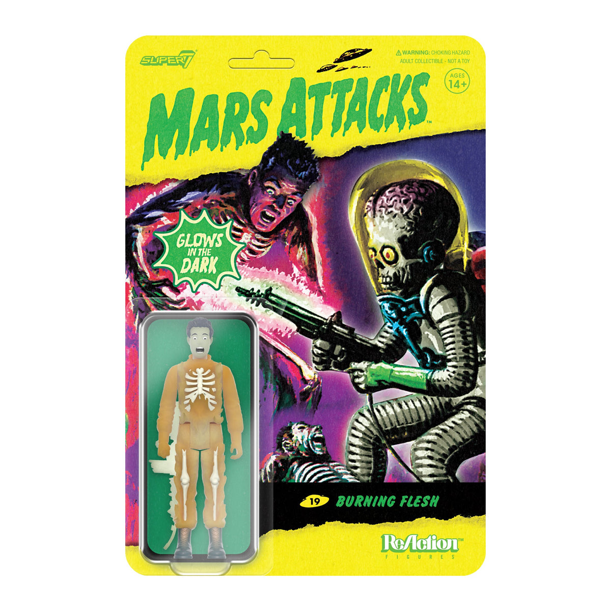 Mars Attacks: Burning Flesh Glow in The Dark ReAction Collectible Action Figure w/ Melted Rifle