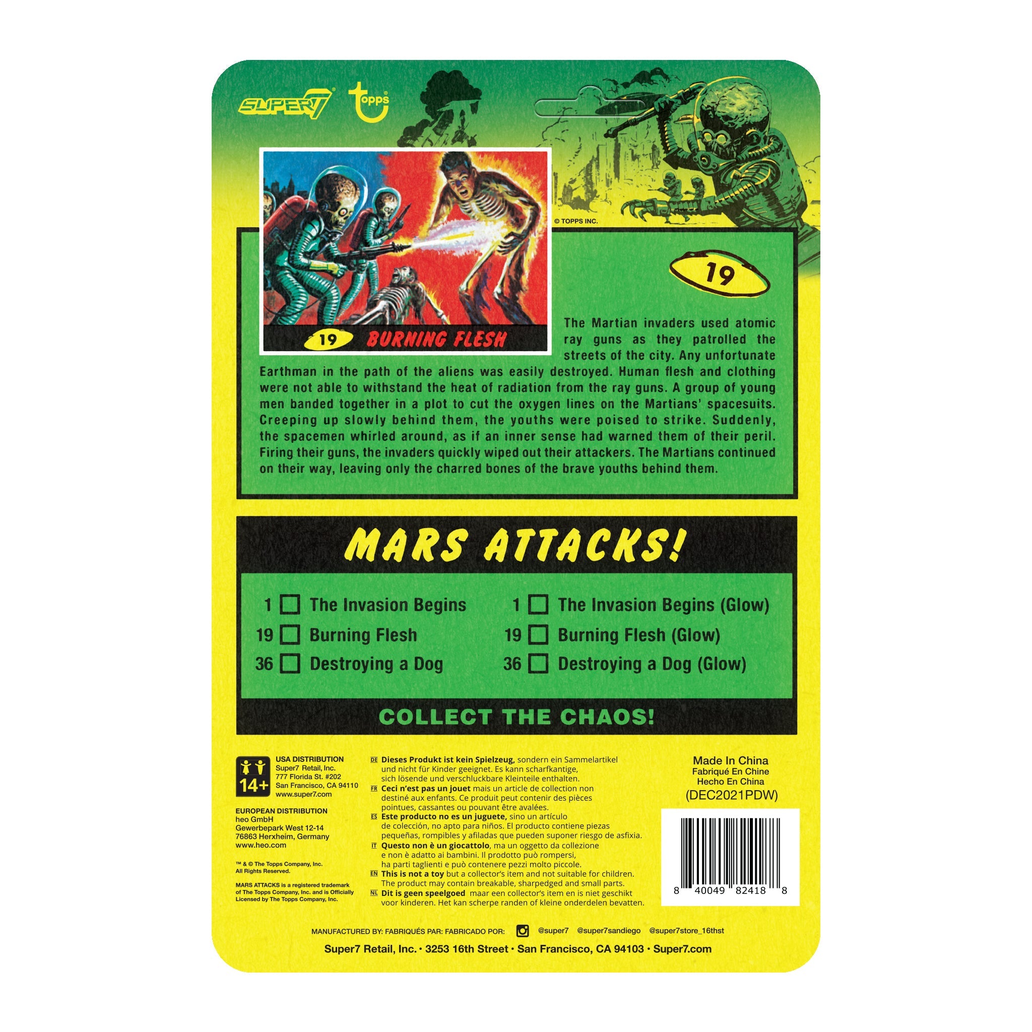 Mars Attacks: Burning Flesh Glow in The Dark ReAction Collectible Action Figure w/ Melted Rifle