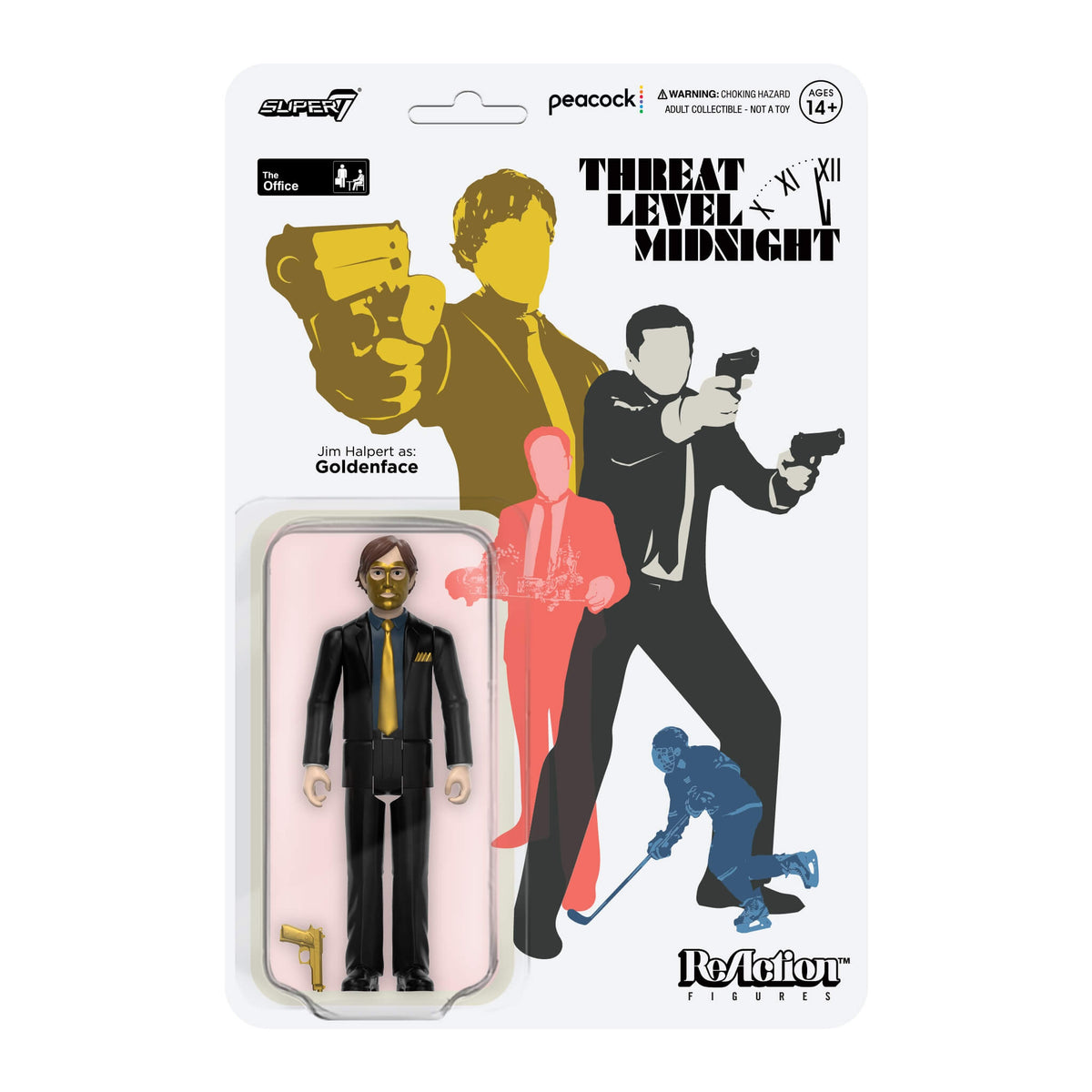 The Office: 3.75" Threat Level Midnight Jim Halpert as Goldenface ReAction Collectible Action Figure w/ Golden Weapon