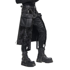 Men's Black Belted Kilt with Side Bags