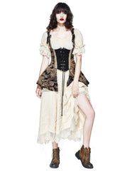 Sexy Steampunk High Low Dress with Ruffled Short Sleeves
